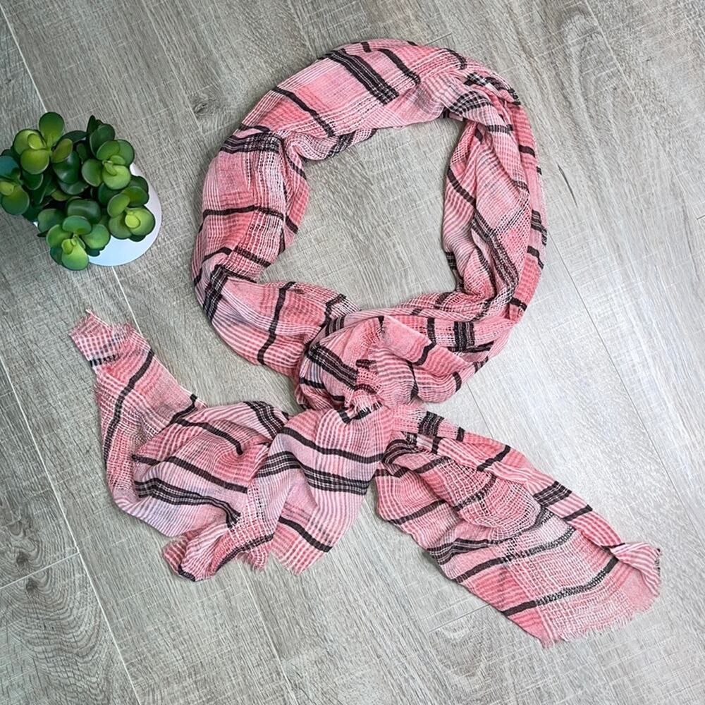 NWT TREASURE & BOND Coral Combo Plaid Frayed Edge Scarf